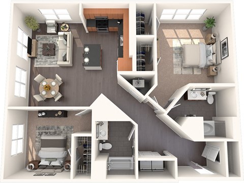 B3A 2 Bed 2 Bath Floor Plan Image