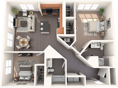 B3 2 Bed 2 Bath Floor Plan Image