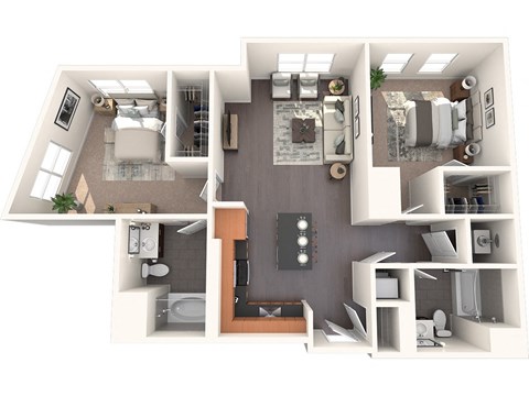 B6 2 Bed 2 Bath Floor Plan Image