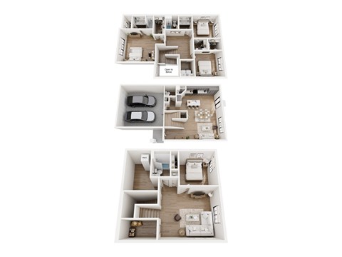 Three different floor plans of a house are shown.