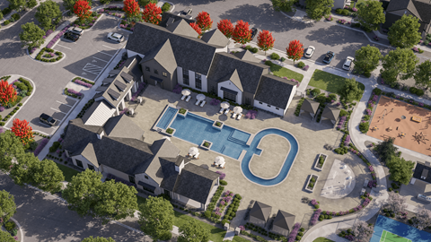 A large house with a pool in the backyard.