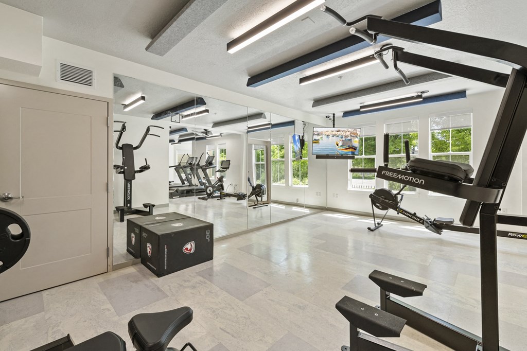 a room filled with lots of exercise equipment