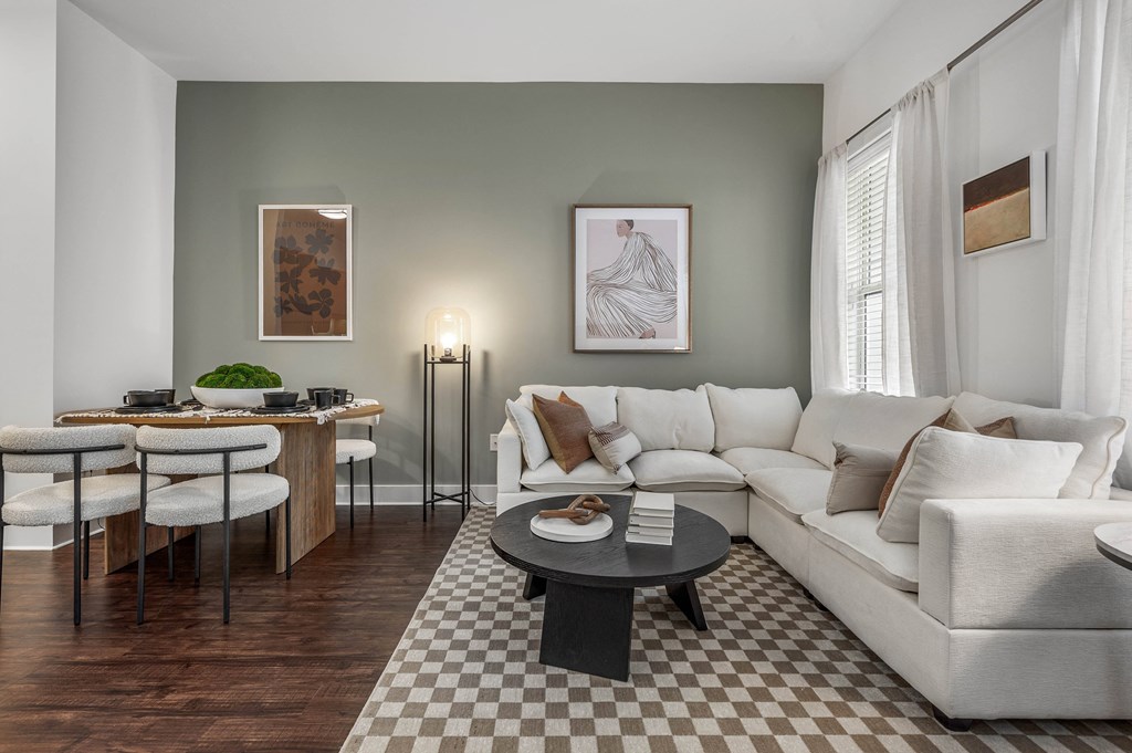 a living room with a couch and a coffee table