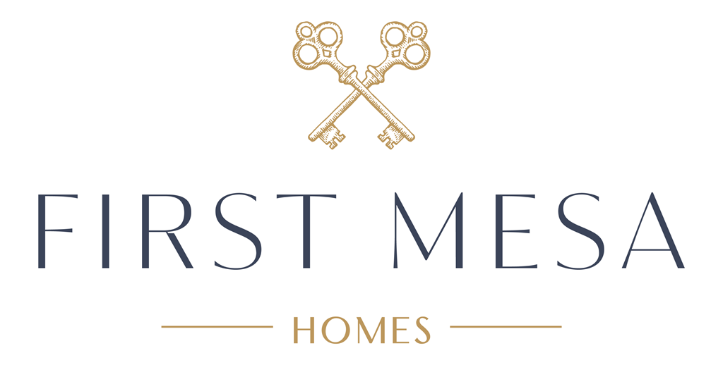A logo for First Mesa Homes featuring two keys.