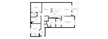 A black and white floor plan of a two bedroom apartment.