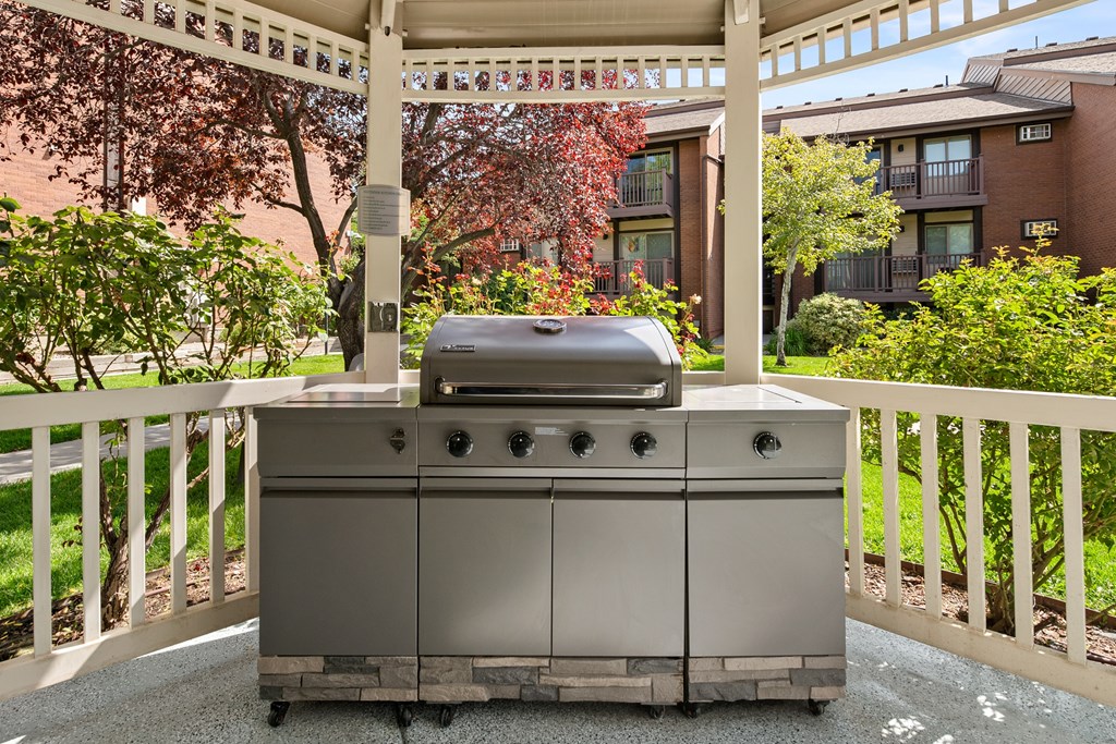 Stainless steel grill amenity at Garden Apartments in Salt Lake City Utah