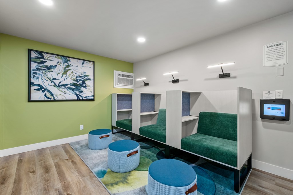 Office cubicles available for resident use at Garden apartments in Salt Lake City Utah