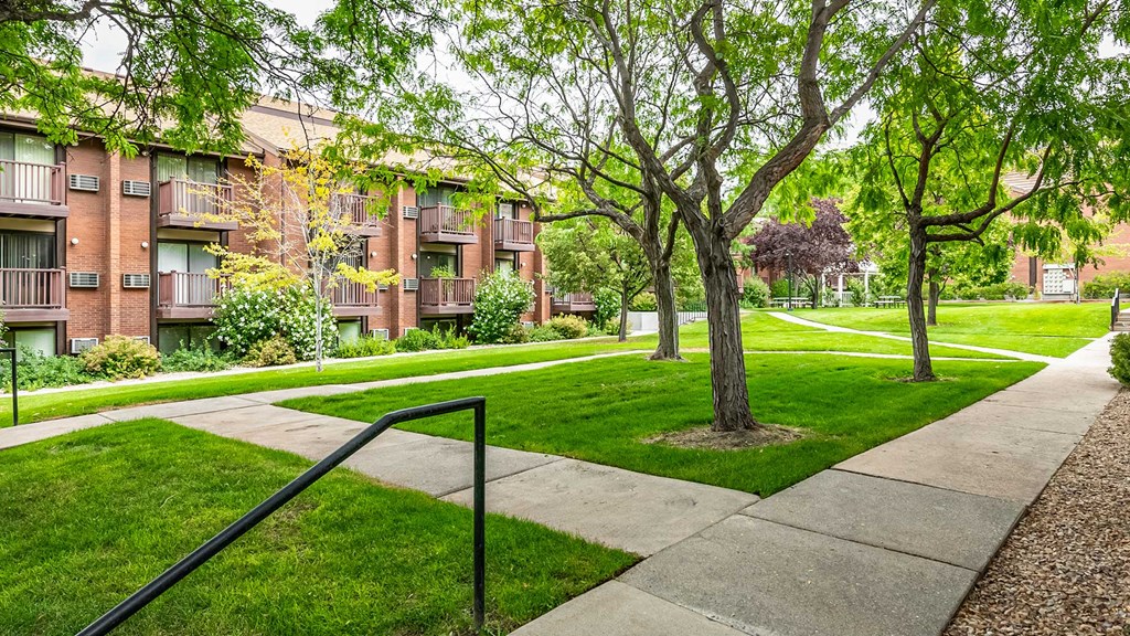 Exterior view of Garden Apartments showing the outdoor area