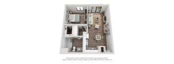 a 1 bedroom floorplan is shown in this simulated floor plan