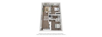 a stylized floor plan of a 2 bedroom floor plan