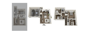 A set of three floor plans for an unfinished property.