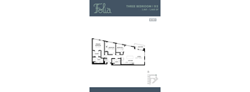 A floor plan for a three bedroom apartment.