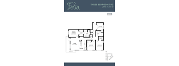 A floor plan for a three bedroom apartment at Folia.