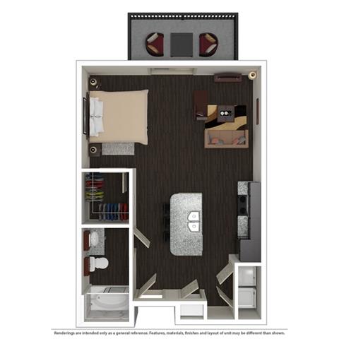 Studio, 1 Bath, 598 SQ.FT. floor plan