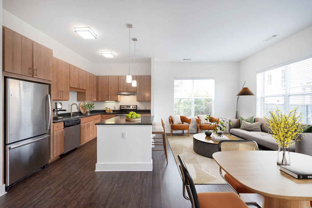 2 bed apartment for rent at Atmark with a living room with a kitchen and a dining room