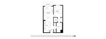 a floor plan of an apartment with 1 bedroom and 1 bathroom