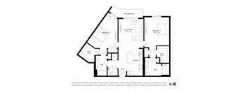 a floor plan of an apartment with 2 bedrooms and 2 bathrooms