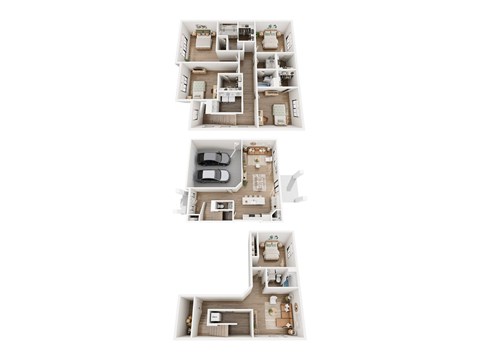 Three different floor plans of a house are displayed.