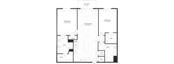 A floor plan of a house with two bedrooms, a living room, a bath, a pantry, a closet, a dining area, and a kitchen.