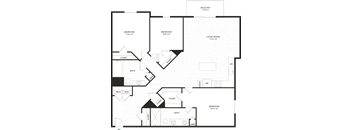 A black and white image of a house floor plan with a balcony, three bedrooms, a living room, a bathroom, a laundry area, a pantry, a mech/w/d, and a linen
