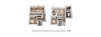 Two floor plans of a house with a kitchen, living room, and bathroom.