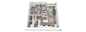 3D Image of 2 bedroom Floorplan
