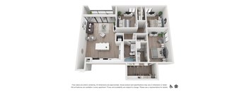 3D image of 3 bedroom floorplan