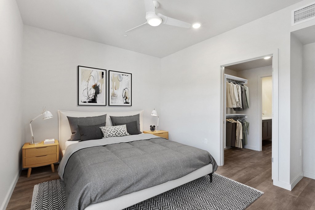 Bedroom in Hawthorne Building Units bedroom with a bed and two night stands