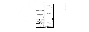 A floor plan of a house with a master bedroom, great room, balcony, bath, and kitchen.