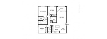 A floor plan of a house with a master bedroom suite and a living area.