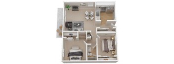 2 Bedroom 1 bath Floor Plan with 1015 Sq. Ft. at 1038 on Second, California