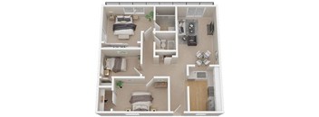 3 bedroom 2 bath Floor Plan with 1099 Sq. Ft. at 1038 on Second, Lafayette, CA