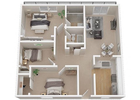 3 bedroom 2 bath Floor Plan with 1099 Sq. Ft. at 1038 on Second, Lafayette, CA