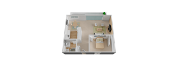 One Bedroom Floor Plan with 590 Sq. Ft. at Diablo Pointe, in Walnut Creek, CA