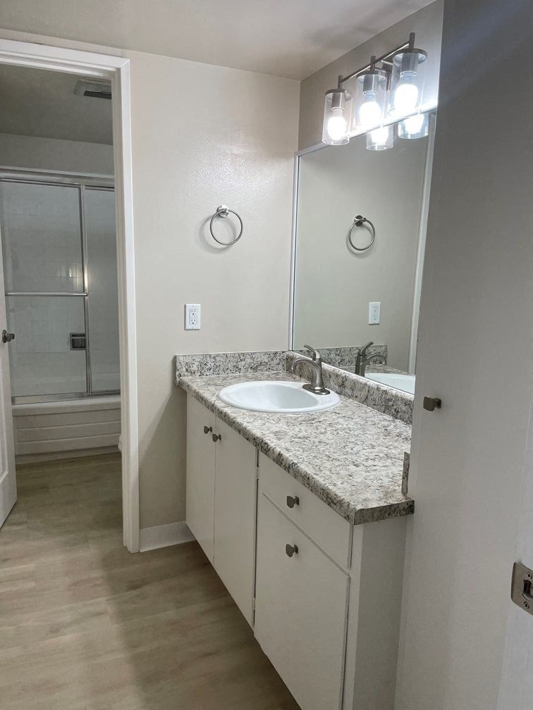 Bathroom view with vantiy area with stone countertops at 3543 Brooky Street in Lafayette, CA