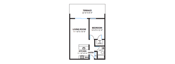 One Bedroom Floor Plan with 600 Sq. Ft. at The Morgan, Lafayette, CA