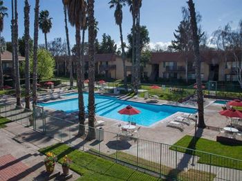Aerial Pool View at Valley West Apartments in San Jose, CA 95122