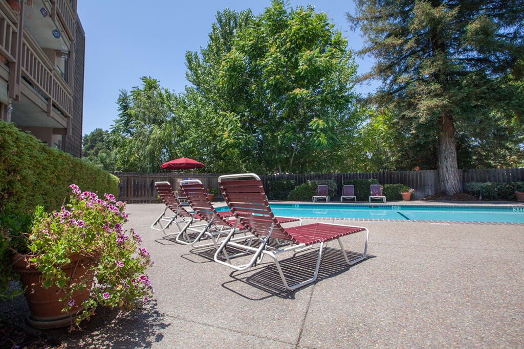 Poolside Relaxing Area at The Glens, San Jose, California