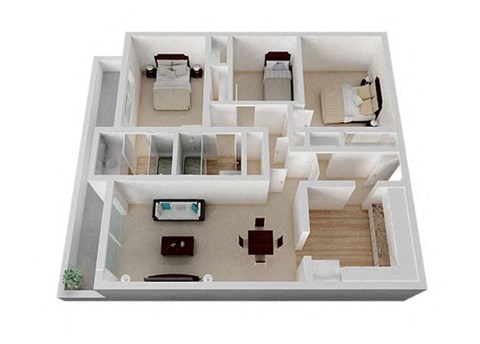Three_Bedroom Floor Plan with 1195 Sq. Ft. at Oak Pointe, California, 94538