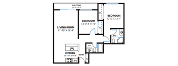 Two Bedroom Floor Plan with 840 Sq. Ft. at The Morgan, Lafayette, 94549