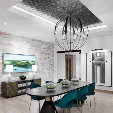A modern dining room with a large table and chairs.at 198 Milltown Apartments, Burlington, NC  