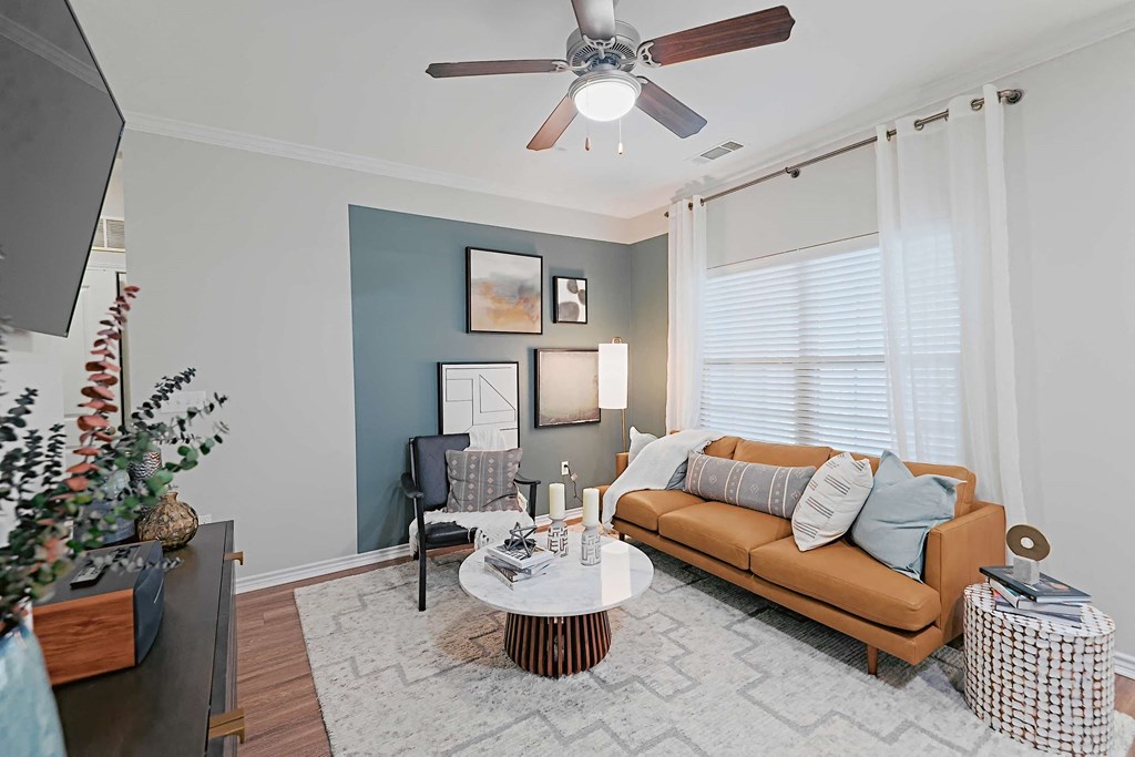 Living Room With Ceiling Fan at Pecan Springs, San Antonio, 78249