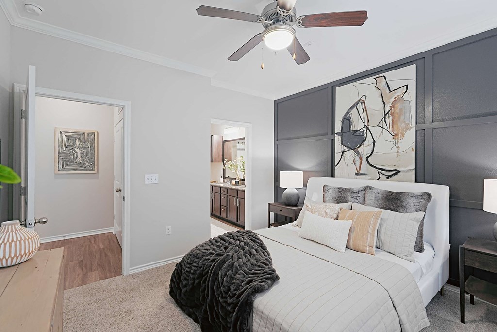 Bedroom With Ceiling Fan at Pecan Springs, San Antonio, TX