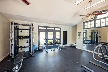 fitness room with weights and cardio equipment at Inverness Cliffs, Birmingham, Alabama