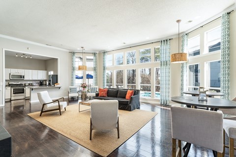 a living room with a couch and chairs and a table a living room with a couch and chairs and a table at WildForest Apartments, Birmingham, 35209