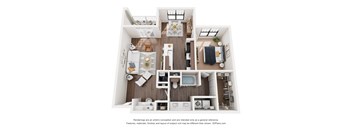 1x1 E 898 sq.ft (Zen) Renovated Floor Plan at Terraces at Town Center, Jacksonville, FL, 32256