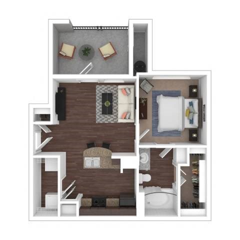 1 Bedroom 1 Bath Floor Plan at Pecan Springs, Texas, 78249