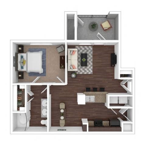 1 Bedroom Floor Plan at Pecan Springs, San Antonio, TX