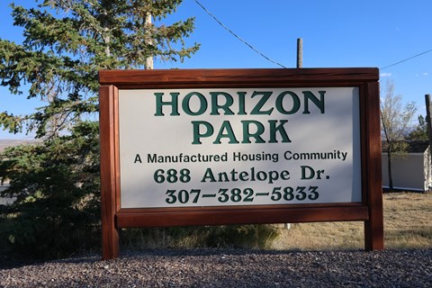 Sign at Horizon MHC, Rock Springs, WY