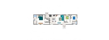 A floor plan of a house with a kitchen, living room, and bathroom.